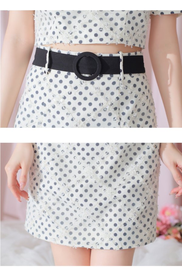 画像9: XSサイズあり【ROBE de FLEURS/ローブドフルール】ベルトデザイン/ パフスリーブ/ ドット/ タイト/ セットアップ/ ミニドレス/ キャバドレス[OF08]