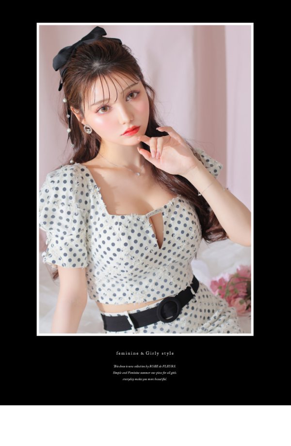画像7: XSサイズあり【ROBE de FLEURS/ローブドフルール】ベルトデザイン/ パフスリーブ/ ドット/ タイト/ セットアップ/ ミニドレス/ キャバドレス[OF08]