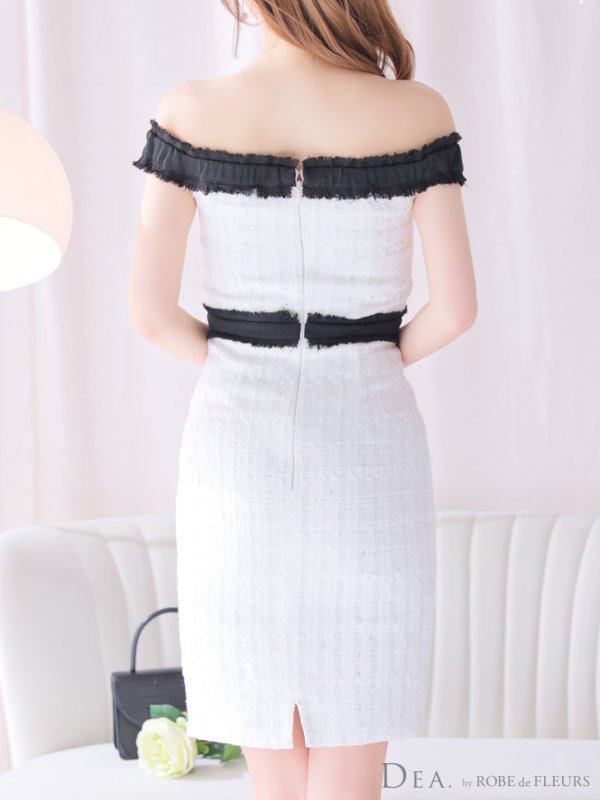 画像8: 【DEA./ディア】オフショル/ ゴールドボタン/ ツイード/ チェック/ バイカラー/ タイト/ ミニドレス/ キャバドレス[OF08]