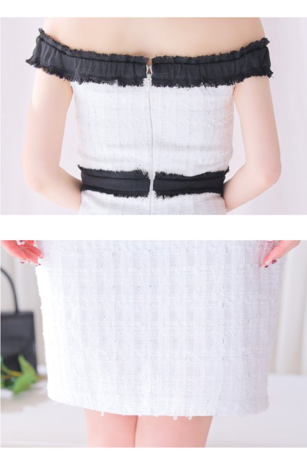 画像14: 【DEA./ディア】オフショル/ ゴールドボタン/ ツイード/ チェック/ バイカラー/ タイト/ ミニドレス/ キャバドレス[OF08]