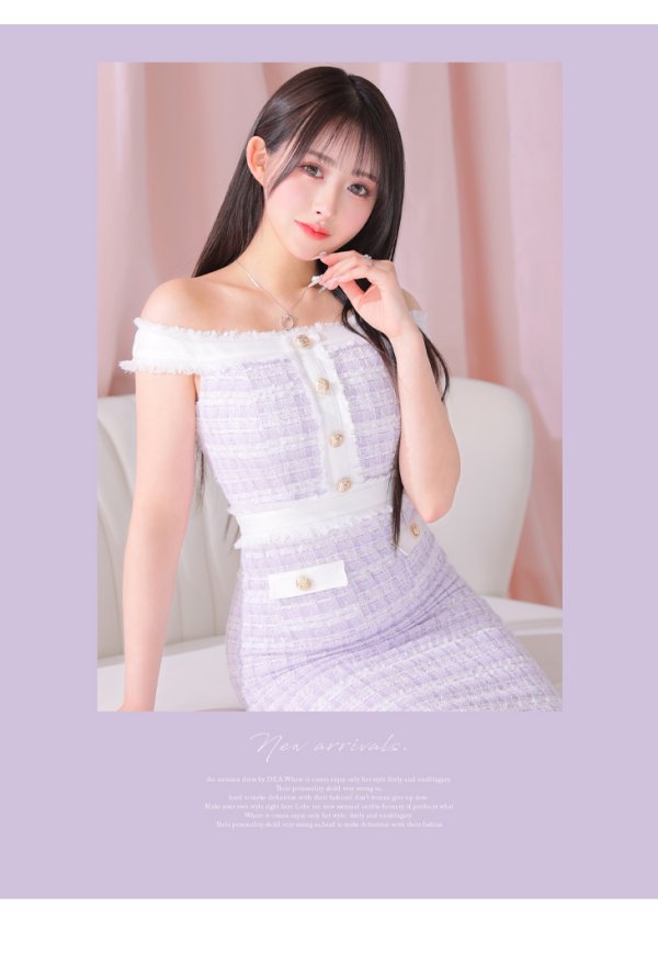 画像11: 【DEA./ディア】オフショル/ ゴールドボタン/ ツイード/ チェック/ バイカラー/ タイト/ ミニドレス/ キャバドレス[OF08]