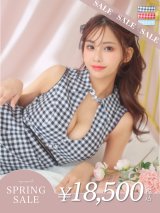 【決算SALE開催中！! 】XSサイズあり【ROBE de FLEURS/ローブドフルール】ウエストオープン/ 襟付き/ ギンガムチェック/ ノースリーブ/ 裾フリル/ フレア/ ミニドレス/ キャバドレス[OF08]