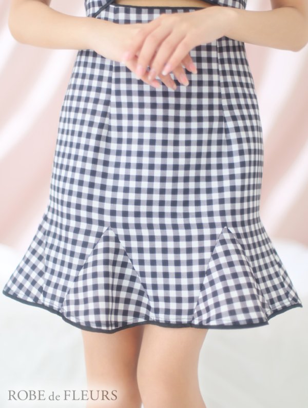 画像14: XSサイズあり【ROBE de FLEURS/ローブドフルール】ウエストオープン/ 襟付き/ ギンガムチェック/ ノースリーブ/ 裾フリル/ フレア/ ミニドレス/ キャバドレス[OF08]