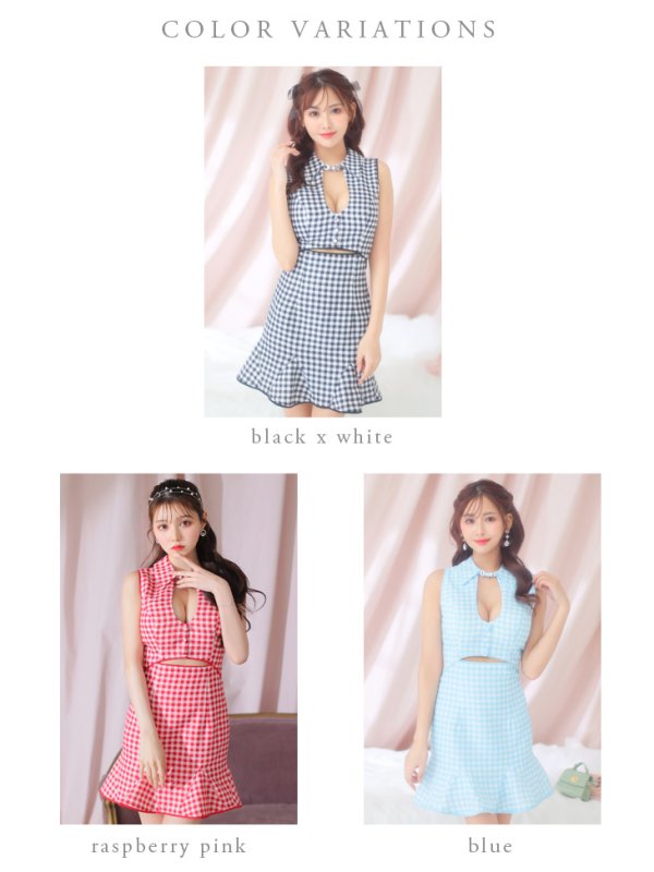 画像25: XSサイズあり【ROBE de FLEURS/ローブドフルール】ウエストオープン/ 襟付き/ ギンガムチェック/ ノースリーブ/ 裾フリル/ フレア/ ミニドレス/ キャバドレス[OF08]