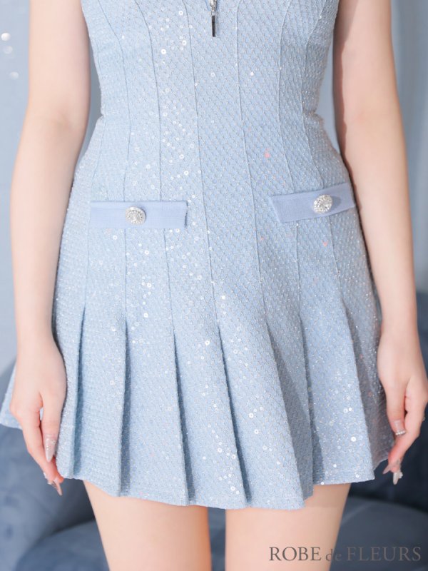 画像24: XSサイズあり【ROBE de FLEURS/ローブドフルール】ノースリーブ/ バストジッパー/ スパンコール/ プリーツ/ フレア/ ミニドレス/ キャバドレス[OF08]