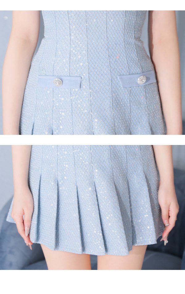 画像28: XSサイズあり【ROBE de FLEURS/ローブドフルール】ノースリーブ/ バストジッパー/ スパンコール/ プリーツ/ フレア/ ミニドレス/ キャバドレス[OF08]