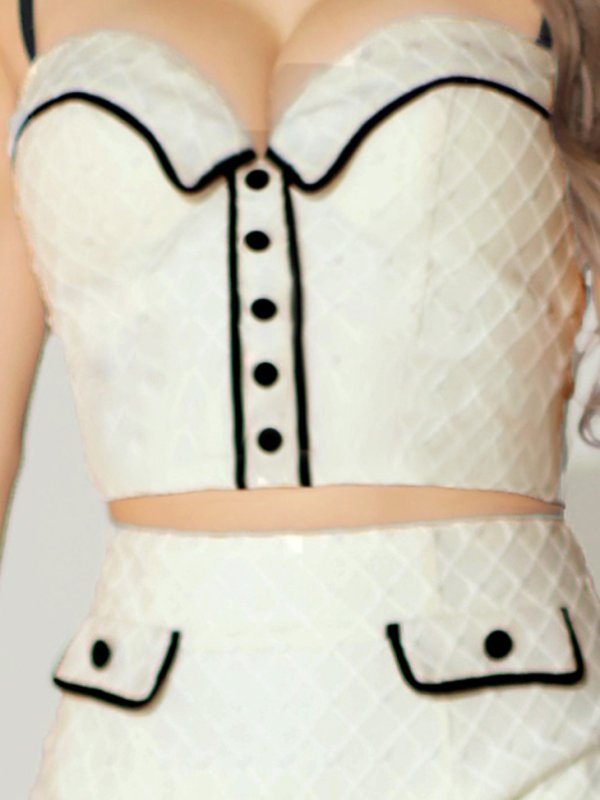 画像7: XSサイズあり【Glossy/グロッシー】襟デザイン/ バイカラー/ キャミソール/ ボタン/ タイト/ セットアップ/ ミニドレス/ キャバドレス[OF08]