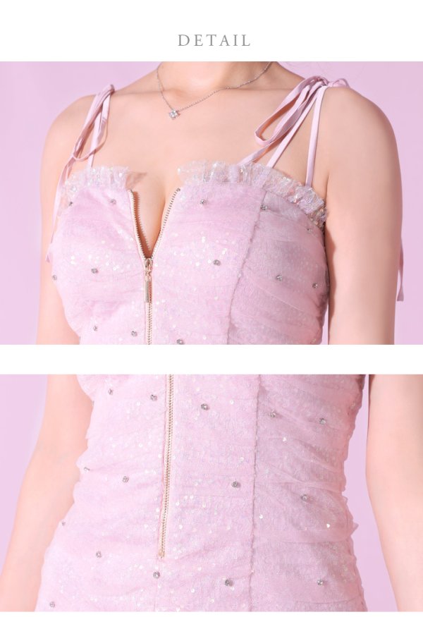 画像13: XSサイズあり【ROBE de FLEURS/ローブドフルール】バストジッパー/ ショルダーリボン/ スパンコール/ タイト/ ミニドレス/ キャバドレス[OF08]