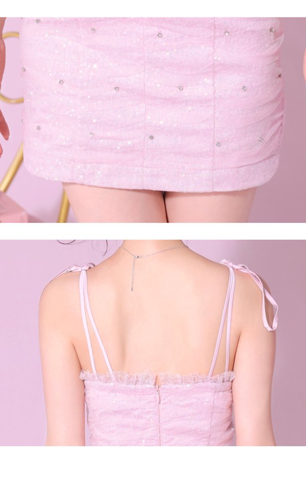 画像14: XSサイズあり【ROBE de FLEURS/ローブドフルール】バストジッパー/ ショルダーリボン/ スパンコール/ タイト/ ミニドレス/ キャバドレス[OF08]