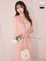 Lサイズあり【DEA.by ROBE de FLEURS/ディアバイローブドフルール】マーメイド/ ゴールドボタン/ サマー/ ラメ/ ノースリーブ/ フレア/ ワンピース/ ロングドレス/ キャバドレス long[OF2]