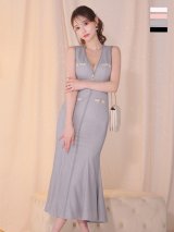 Lサイズあり【DEA.by ROBE de FLEURS/ディアバイローブドフルール】マーメイド/ ゴールドボタン/ サマー/ ラメ/ ノースリーブ/ フレア/ ワンピース/ ロングドレス/ キャバドレス long[OF2]