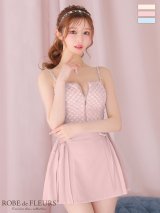 XSサイズあり【ROBE de FLEURS/ローブドフルール】 セットアップ/ キャミソール/ビジュー/ リボン/ フロントジップ/ ツイード/ フレア/ ミニドレス/ キャバドレス