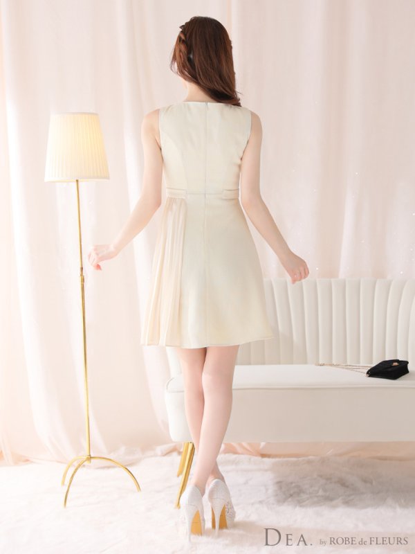 画像14: Lサイズあり【DEA./ディア】ノースリーブ/ ウエストボタン/ スイッチプリーツ/ フレア/ ミディアムドレス/ キャバドレス[OF08]