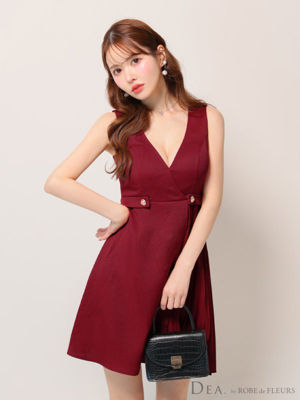 画像6: Lサイズあり【DEA./ディア】ノースリーブ/ ウエストボタン/ スイッチプリーツ/ フレア/ ミディアムドレス/ キャバドレス[OF08]