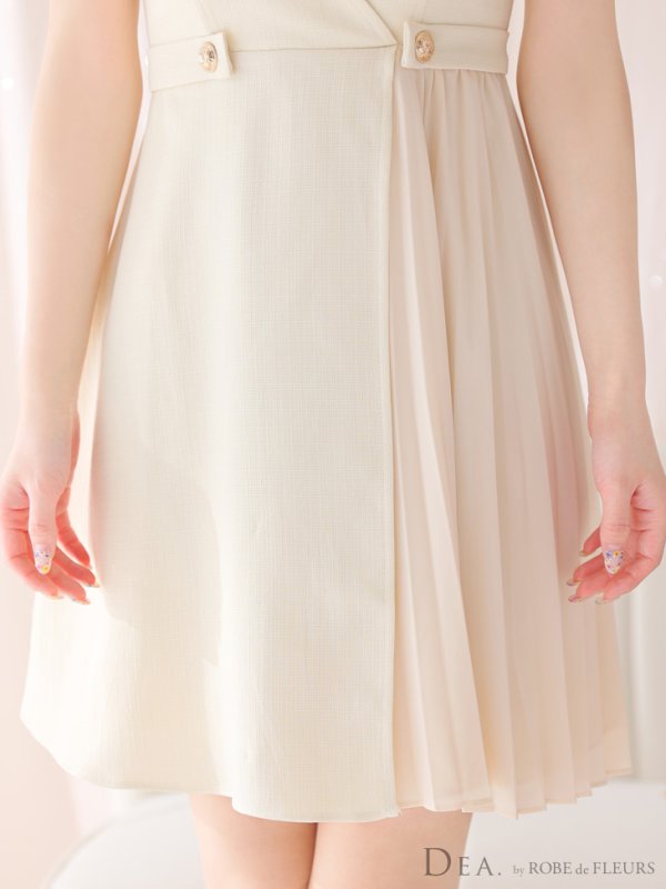 画像16: Lサイズあり【DEA./ディア】ノースリーブ/ ウエストボタン/ スイッチプリーツ/ フレア/ ミディアムドレス/ キャバドレス[OF08]