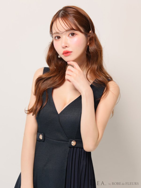 画像9: Lサイズあり【DEA./ディア】ノースリーブ/ ウエストボタン/ スイッチプリーツ/ フレア/ ミディアムドレス/ キャバドレス[OF08]