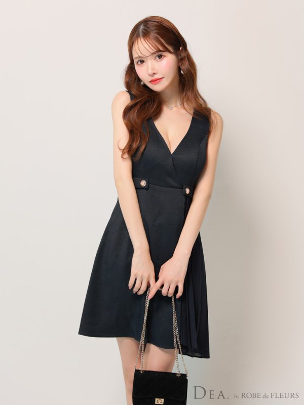 画像10: Lサイズあり【DEA./ディア】ノースリーブ/ ウエストボタン/ スイッチプリーツ/ フレア/ ミディアムドレス/ キャバドレス[OF08]