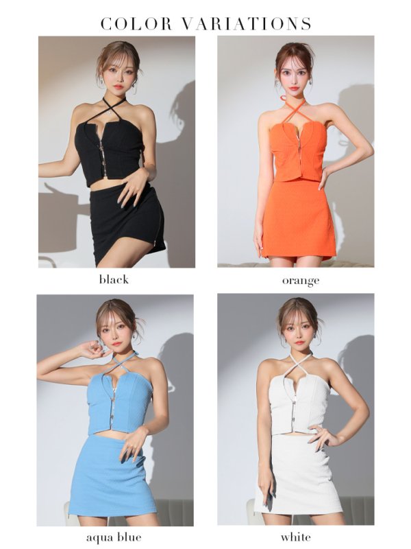 画像10: ☆XSサイズあり【Glossy/グロッシー】ホルターネック/ジップ/ フロントバックル/ ワンカラー/ セットアップ/ ストレッチ/ タイト/ ミニドレス/ キャバドレス[OF08]