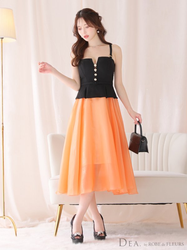 画像16: Lサイズあり【DEA./ディア】バストビジュー/ ペプラム/ ロングオーガンジー/ フレア/ ミディアムドレス/ キャバドレス[OF08]