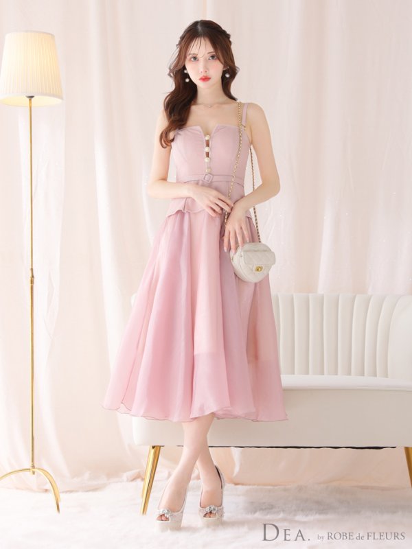 画像31: Lサイズあり【DEA./ディア】バストビジュー/ ペプラム/ ロングオーガンジー/ フレア/ ミディアムドレス/ キャバドレス[OF08]