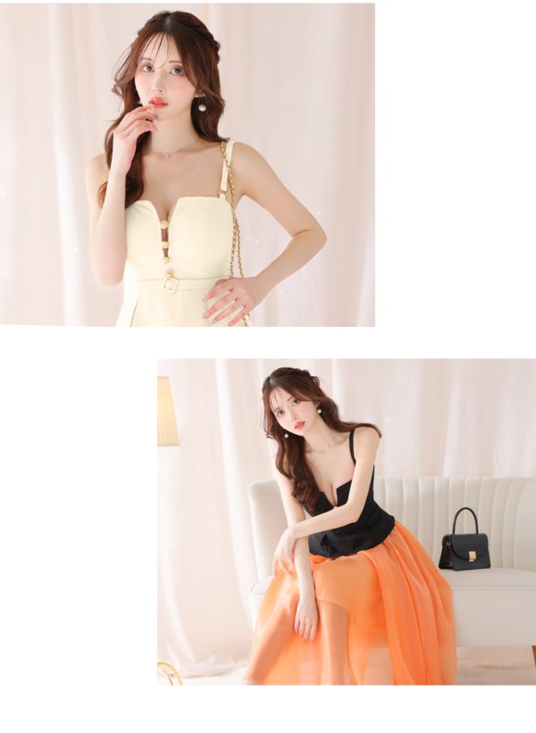 画像22: Lサイズあり【DEA./ディア】バストビジュー/ ペプラム/ ロングオーガンジー/ フレア/ ミディアムドレス/ キャバドレス[OF08]