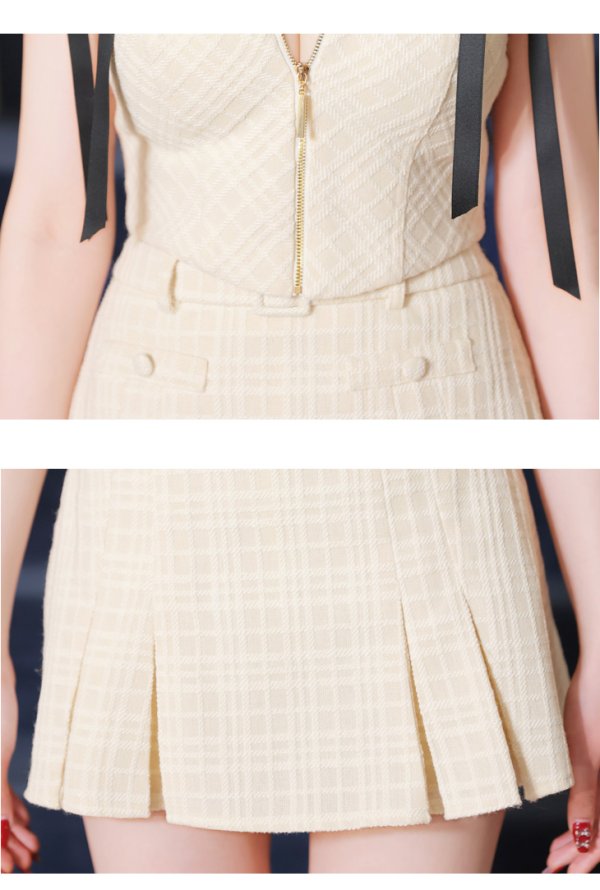 画像24: XSサイズあり【ROBE de FLEURS/ローブドフルール】スエードリボン/ チェックツイード/ ベルトデザイン/ フレア/ セットアップ/ ミニドレス/ キャバドレス[OF08]