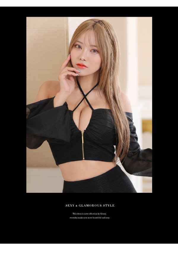 画像9: XSサイズあり【Glossy/グロッシー】シアースリーブ/ クロスストラップ/ セットアップ/ ミニドレス/ キャバドレス[OF08]