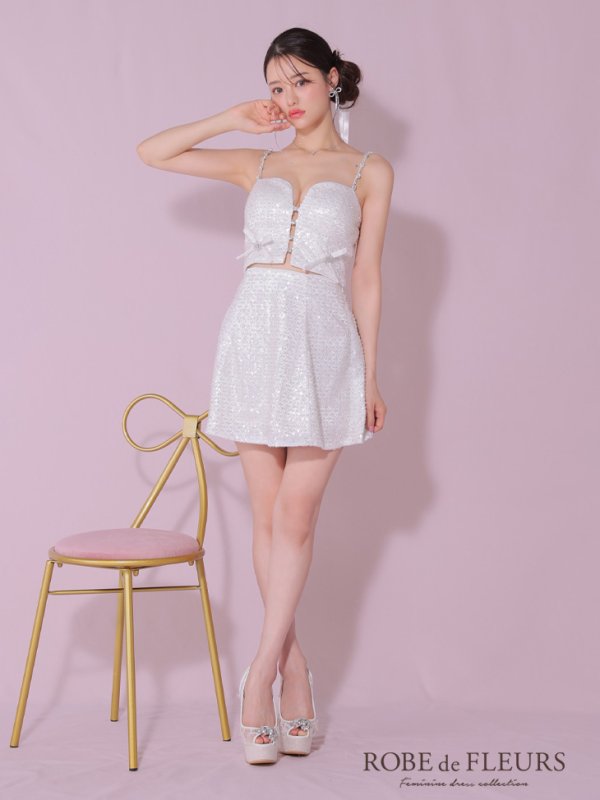 画像27: 【みな/関西コレクション着用】sugarコラボカラー・XSサイズあり【ROBE de FLEURS/ローブドフルール】サイドミニリボン/ スパンコール/ グロウ/ セットアップ/ フレア/ ミニドレス/ キャバドレス[OF08]