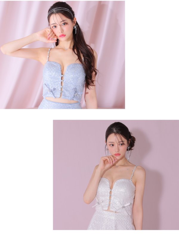 画像26: 【みな/関西コレクション着用】sugarコラボカラー・XSサイズあり【ROBE de FLEURS/ローブドフルール】サイドミニリボン/ スパンコール/ グロウ/ セットアップ/ フレア/ ミニドレス/ キャバドレス[OF08]