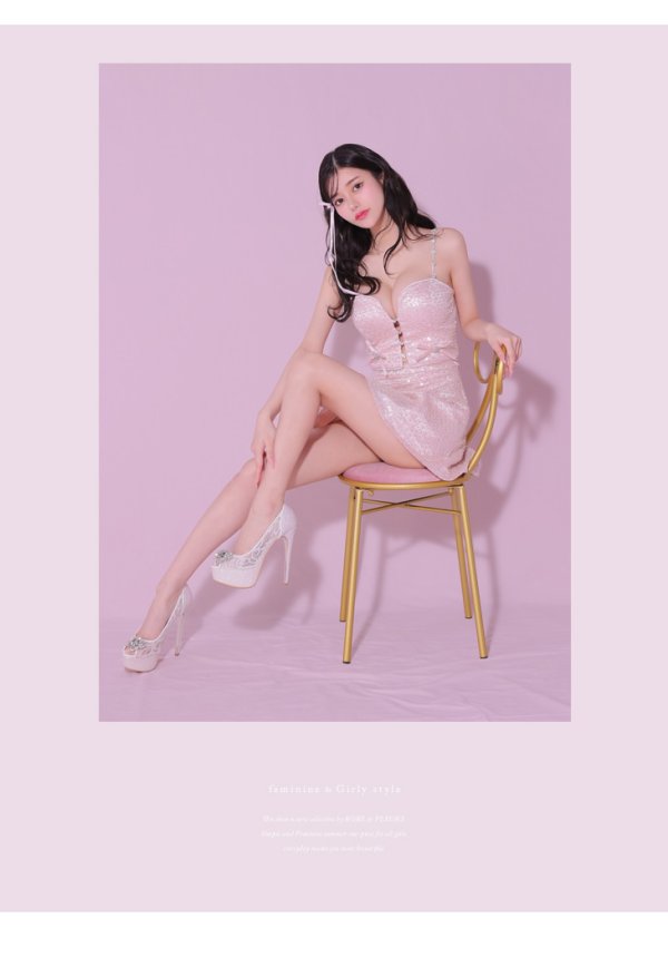 画像49: 【みな/関西コレクション着用】sugarコラボカラー・XSサイズあり【ROBE de FLEURS/ローブドフルール】サイドミニリボン/ スパンコール/ グロウ/ セットアップ/ フレア/ ミニドレス/ キャバドレス[OF08]