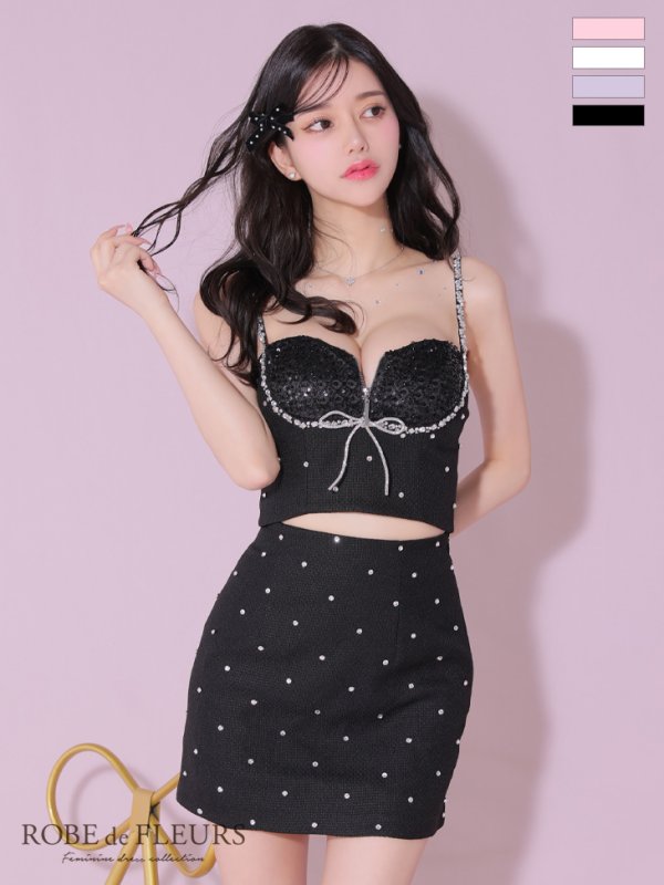 画像2: sugarコラボカラー・XSサイズあり【ROBE de FLEURS/ローブドフルール】ビジューリボンライン/ スパーク/ セットアップ/ タイト/ ミニドレス/ キャバドレス[OF2]