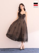Lサイズあり【ROBE de FLEURS/ローブドフルール】センタージップ/ フレア/ リボンチュール/ Aライン/ ミディアムドレス/ キャバドレス[OF2]【一部予約商品/6月下旬発送予定】