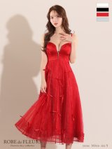 Lサイズあり【ROBE de FLEURS/ローブドフルール】センタージップ/ フレア/ リボンチュール/ Aライン/ ミディアムドレス/ キャバドレス[OF2]【一部予約商品/6月下旬発送予定】