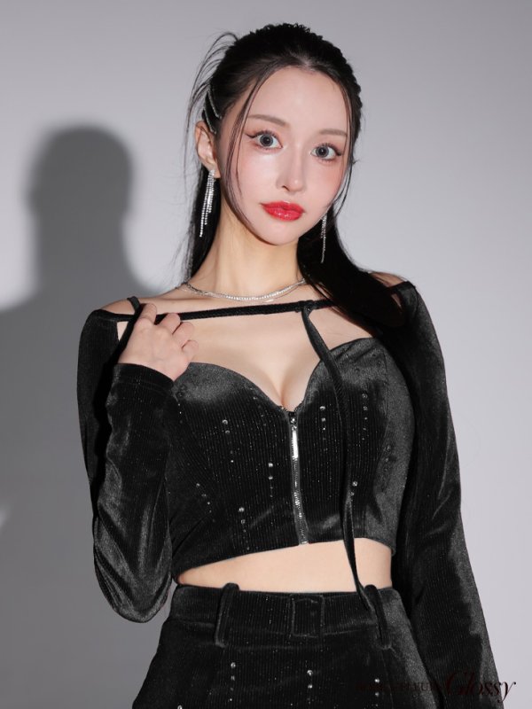 画像23: XSサイズあり【Glossy/グロッシー】ラメベロア/ 2way/ ボレロ付き/ ストレッチ/ セットアップ/ タイト/ ミニドレス/ キャバドレス[OF08]