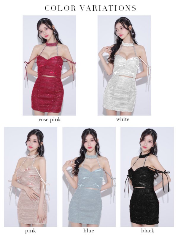 画像30: XSサイズあり【ROBE de FLEURS/ローブドフルール】ホルターネック/ リボン/ ラメ/ セットアップ/ タイト/ ミニドレス/ キャバドレス[OF08]