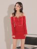 画像24: XSサイズあり【ROBE de FLEURS Glossy/ローブ・ド・フルール グロッシー】長袖/ オフショル/ 紐リボン/ レースデザイン/ セットアップ/ ミニドレス/ キャバドレス[OF2]