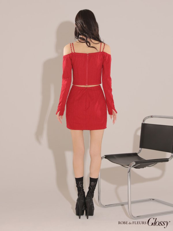 画像16: XSサイズあり【Glossy/グロッシー】長袖/ オフショル/ 紐リボン/ レースデザイン/ セットアップ/ ミニドレス/ キャバドレス[OF08]