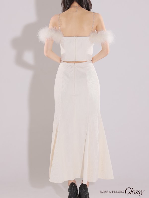 画像16: XS-Lサイズあり【Glossy/グロッシー】フェザーショルダー/ ビジュー/ リブ/ ロングドレス/ キャバドレス long[OF08]