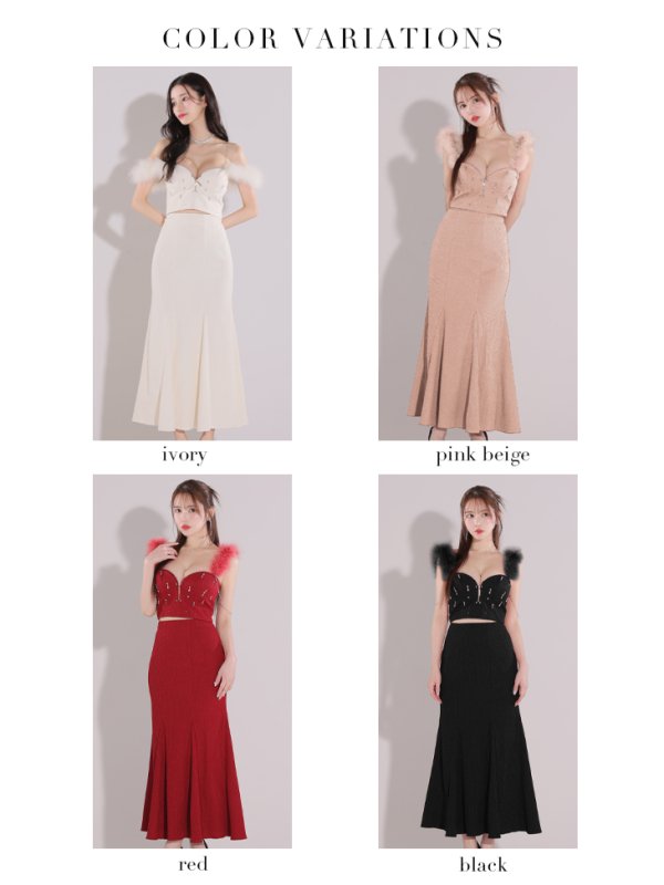 画像32: XS-Lサイズあり【Glossy/グロッシー】フェザーショルダー/ ビジュー/ リブ/ ロングドレス/ キャバドレス long[OF08]