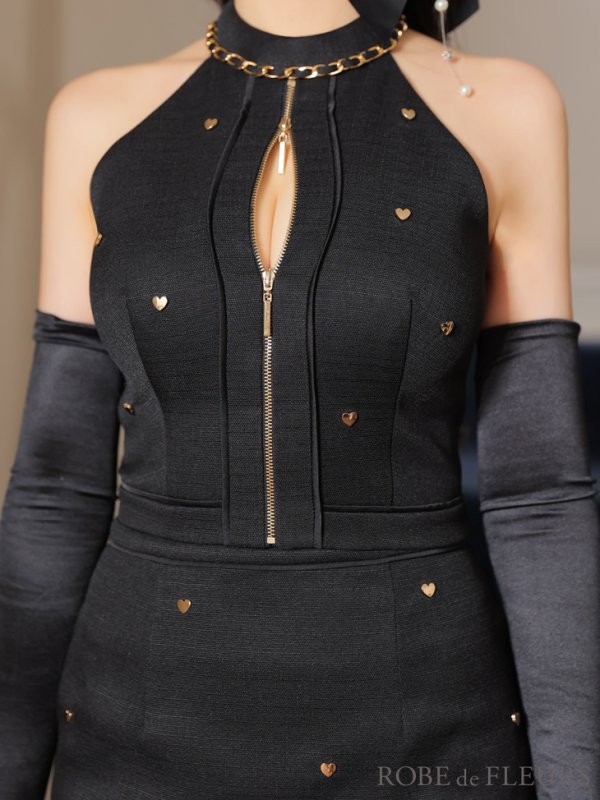 画像23: XSサイズあり【ROBE de FLEURS/ローブドフルール】ハートスタッズ/ バストジップ/ セットアップ/ タイト/ ミニドレス/ キャバドレス[OF08]