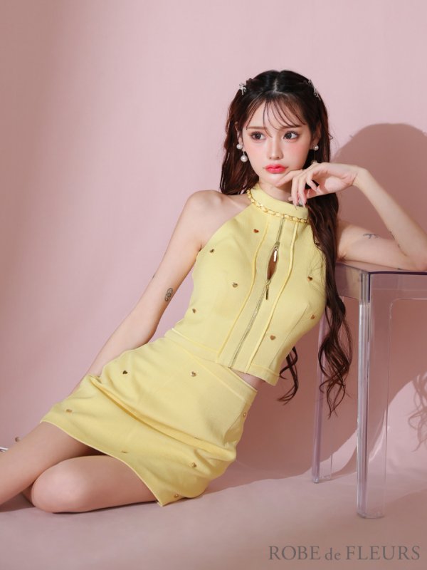 画像8: XSサイズあり【ROBE de FLEURS/ローブドフルール】ハートスタッズ/ バストジップ/ セットアップ/ タイト/ ミニドレス/ キャバドレス[OF08]