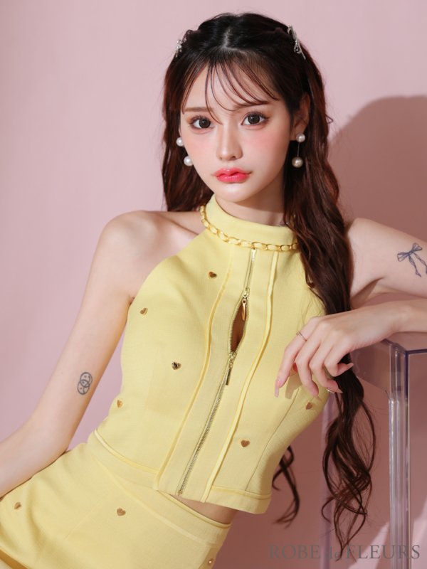 画像9: XSサイズあり【ROBE de FLEURS/ローブドフルール】ハートスタッズ/ バストジップ/ セットアップ/ タイト/ ミニドレス/ キャバドレス[OF08]