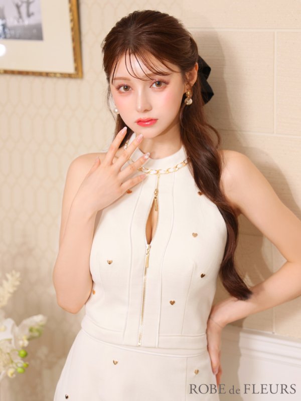 画像19: XSサイズあり【ROBE de FLEURS/ローブドフルール】ハートスタッズ/ バストジップ/ セットアップ/ タイト/ ミニドレス/ キャバドレス[OF08]