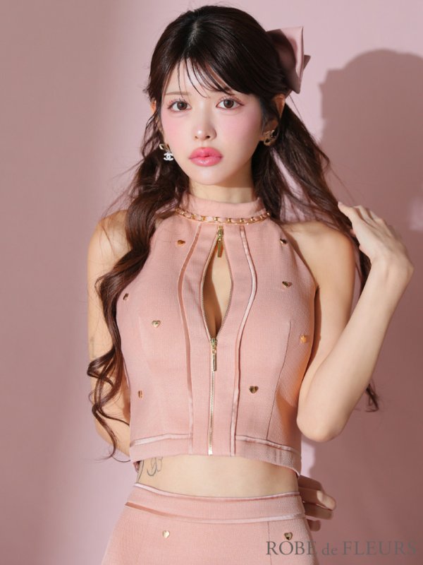 画像11: XSサイズあり【ROBE de FLEURS/ローブドフルール】ハートスタッズ/ バストジップ/ セットアップ/ タイト/ ミニドレス/ キャバドレス[OF08]