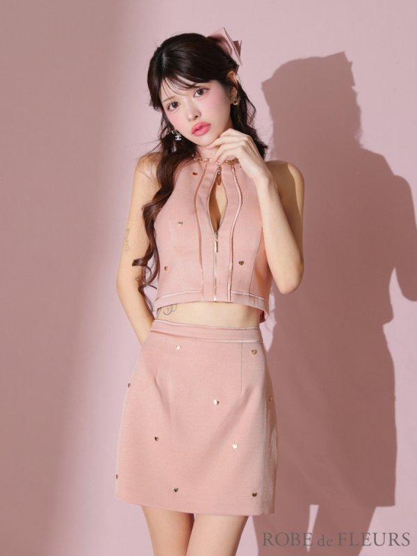 画像12: XSサイズあり【ROBE de FLEURS/ローブドフルール】ハートスタッズ/ バストジップ/ セットアップ/ タイト/ ミニドレス/ キャバドレス[OF08]