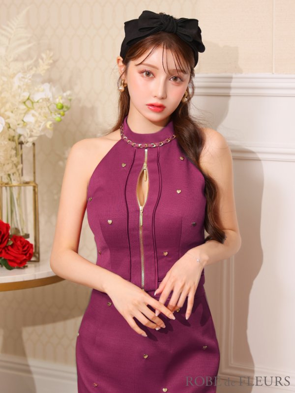 画像22: XSサイズあり【ROBE de FLEURS/ローブドフルール】ハートスタッズ/ バストジップ/ セットアップ/ タイト/ ミニドレス/ キャバドレス[OF08]