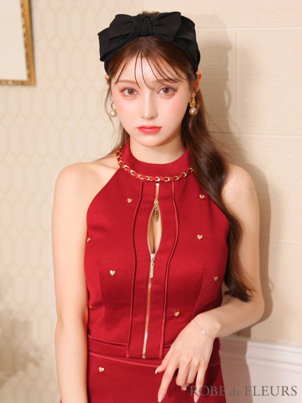 画像15: XSサイズあり【ROBE de FLEURS/ローブドフルール】ハートスタッズ/ バストジップ/ セットアップ/ タイト/ ミニドレス/ キャバドレス[OF08]