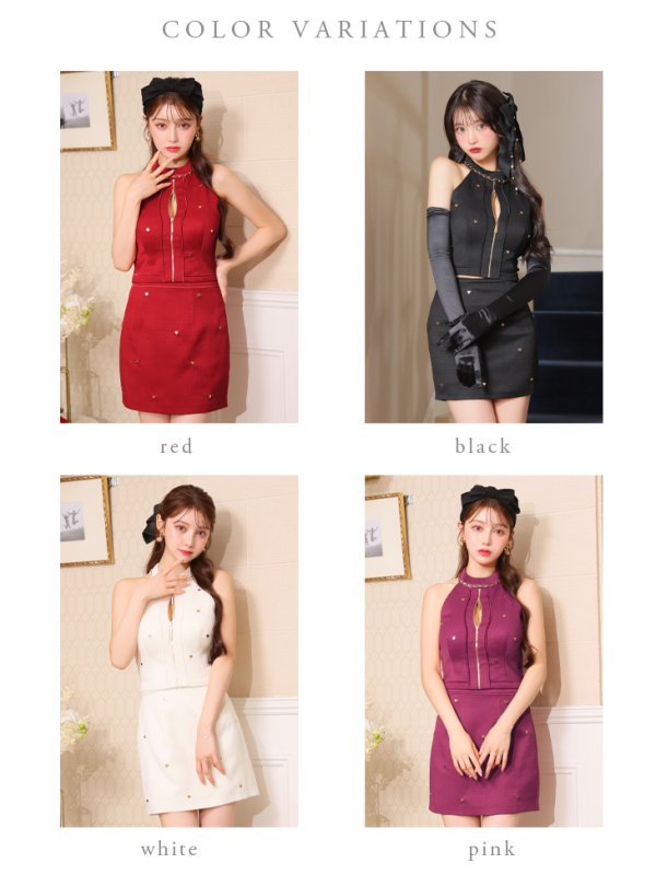 画像27: XSサイズあり【ROBE de FLEURS/ローブドフルール】ハートスタッズ/ バストジップ/ セットアップ/ タイト/ ミニドレス/ キャバドレス[OF08]