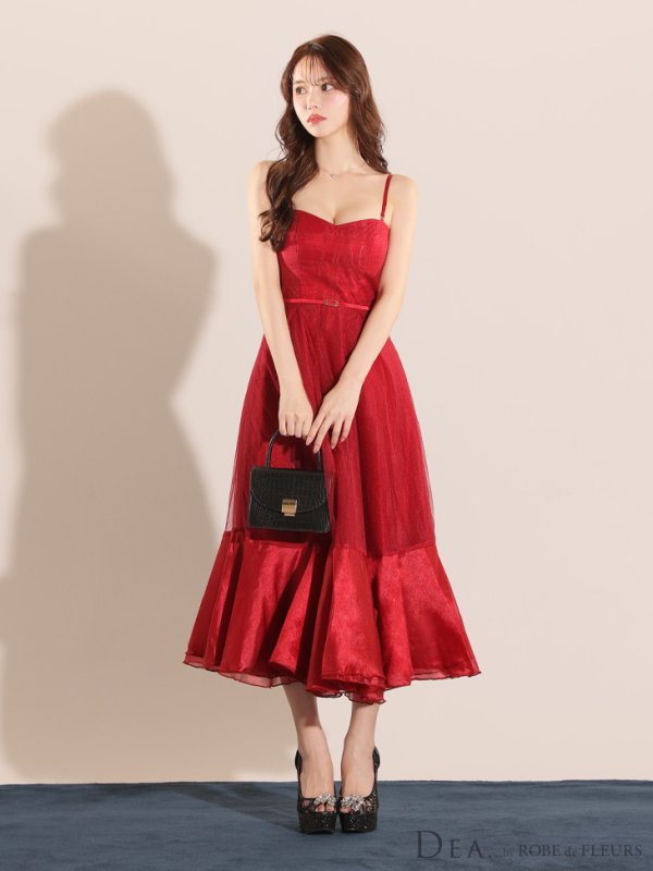 画像31: Lサイズあり【DEA./ディア】シフォン/ キャミ/ ベルトデザイン/ フレア/ ミモレ丈/ ミディアムドレス/ キャバドレス[OF08]