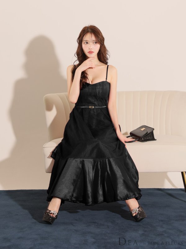 画像8: Lサイズあり【DEA./ディア】シフォン/ キャミ/ ベルトデザイン/ フレア/ ミモレ丈/ ミディアムドレス/ キャバドレス[OF08]
